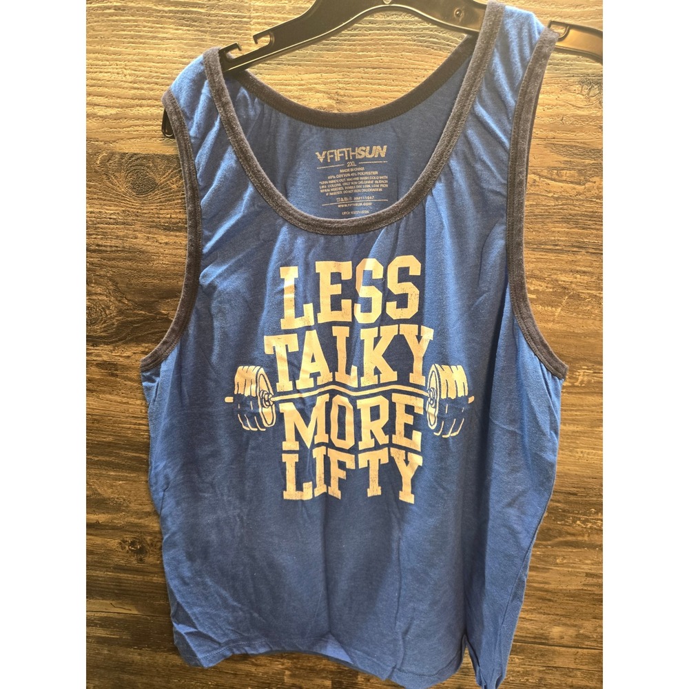 Fifth Sun Mens Less Talky More Lifty Gym Graphic Tank Top Blue 2XL‎ Barbell